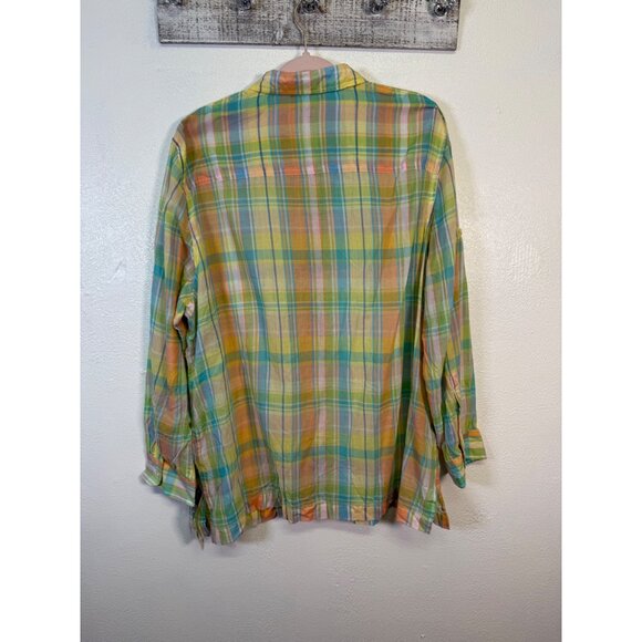 RALPH LAUREN Button Up Shirt Pastel Plaid Gauze Semi Sheer Roll Tab 2X - Picture 2 of 11